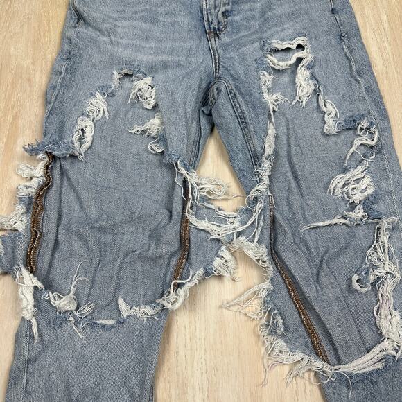 American Eagle Distressed Destroyed Blowout Mom Jean High Rise Denim Jeans 4 - Picture 4 of 16